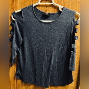 IZ BYER  Dark Gray Cold-Shoulder Long Sleeve Top with Knot Details